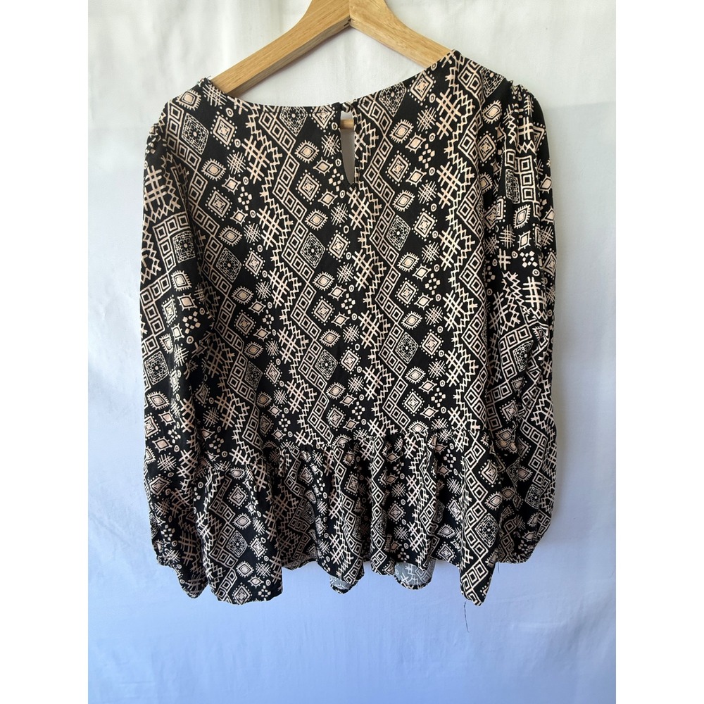 Savanna Jane Black Tribal Print Embroidered Peplum Blouse Top 1X PT10073 - Picture 8 of 8